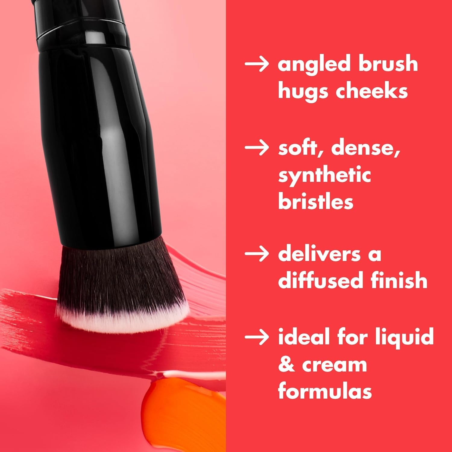 Camo Liquid Blush Brush, Angled Blush Brush Ideal for Applying & Blending Colors on Cheeks, Soft, Dense Bristles, Vegan & Cruelty-Free