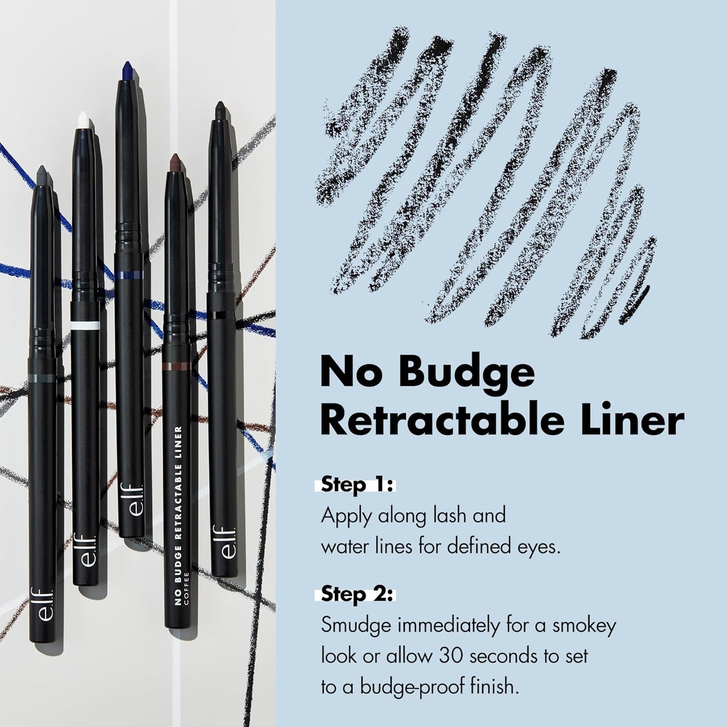 No Budge Retractable Eyeliner, Creamy, Ultra-Pigmented & Waterproof, Creates Bold & Defined Lines, Vegan & Cruelty-Free, Black 0.006 Oz